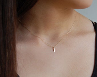 Dainty 14K Solid Gold Bar Necklace: Minimalist Gold Pendant