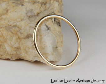 14K Solid Gold Stacking Ring: Dainty Minimalist Band, Handmade