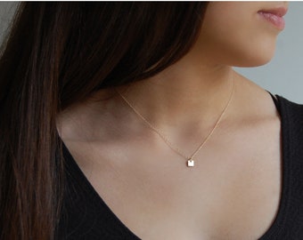 Dainty 14K Solid Gold Square Necklace: Personalized Hand Stamped Jewelry
