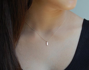 Dainty 14K Solid Gold Vertical Bar Necklace: Handmade Minimalist Jewelry