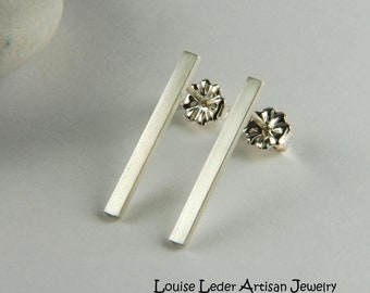 Sterling Silver Bar Earrings: Minimalist Everyday Stud Earrings