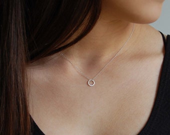 Handmade 14K White Gold Circle Necklace: Minimalist Karma Pendant