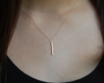 Handmade 18K Solid Gold Bar Necklace: Minimalist Gold Pendant, Choose Length and Finish