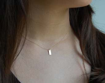 18K Gold Necklace Minimalist Necklace: Dainty Tag Pendant