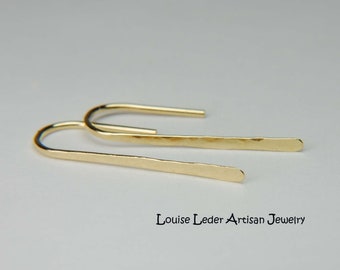 Handmade 18K Solid Gold Hammered Open Hoop Earrings