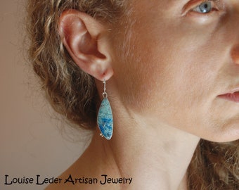 Azurite Chrysocolla Earrings: Sterling Silver Artisan Drop Earrings