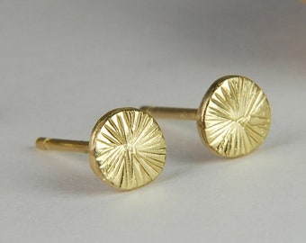 Handmade 18K Solid Gold Stud Earrings: Textured Minimalist Jewelry
