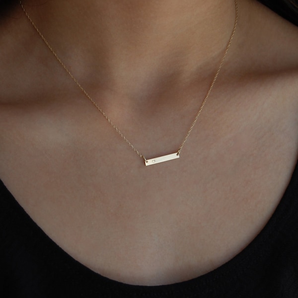 Solid Gold Bar Necklace, 14K Gold Necklace, Custom Gold Necklace, Personalized Necklace Gold, Solid Gold Necklace for Women