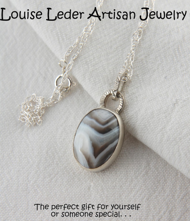 Handmade Botswana Agate Pendant: Sterling Silver Artisan Necklace image 8