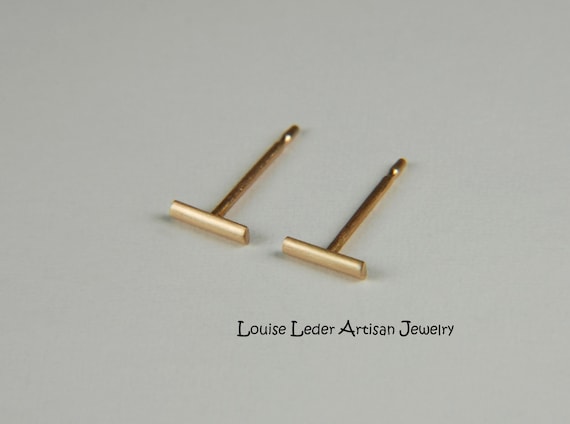 14K Solid Gold Bar Stud Earrings: Handmade Minimalist Jewelry