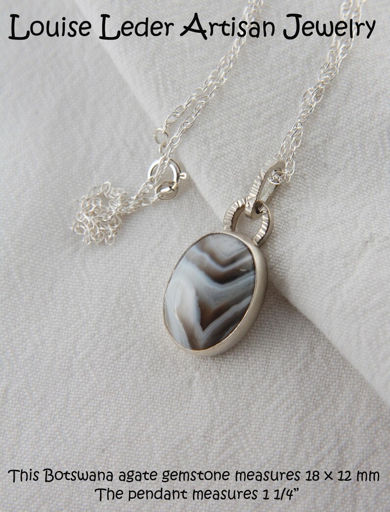 Handmade Botswana Agate Pendant: Sterling Silver Artisan Necklace image 4
