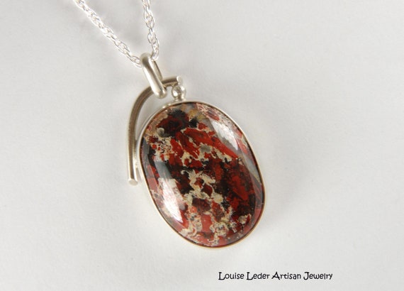 Handmade Jasper Pendant Necklace: Sterling Silver Boho Jewelry