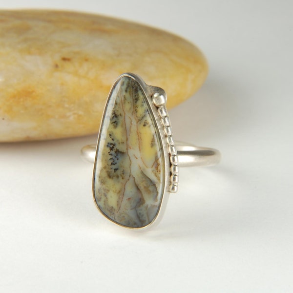 Dendrita anillo tamaño 7.5 metalistería anillo anillos hechos a mano moderno anillo asimétrico anillo piedra Opal joyería del ópalo