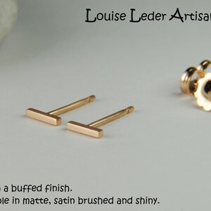 14K Solid Gold Bar Stud Earrings: Choose Length and Finish image 5