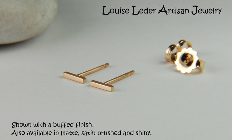 14K Solid Gold Bar Stud Earrings: Choose Length and Finish image 5