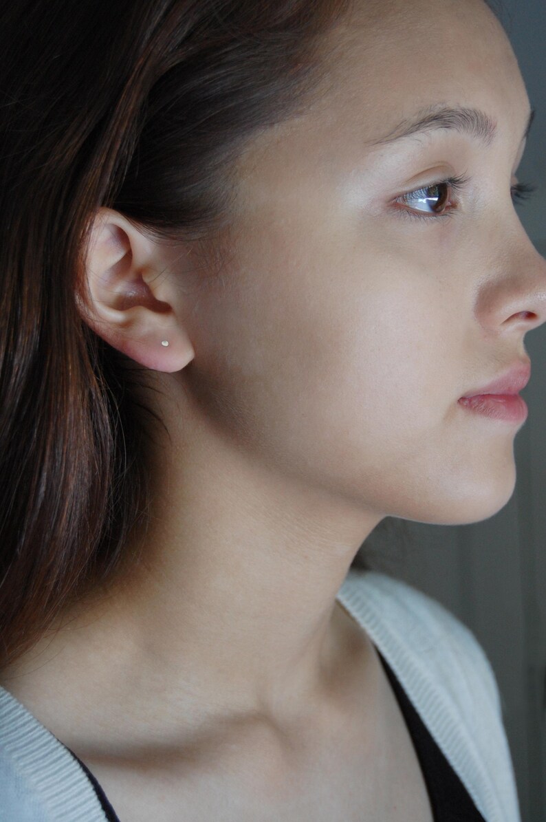 Handmade 14K White Gold Stud Earrings: Organic Minimalist Studs image 2