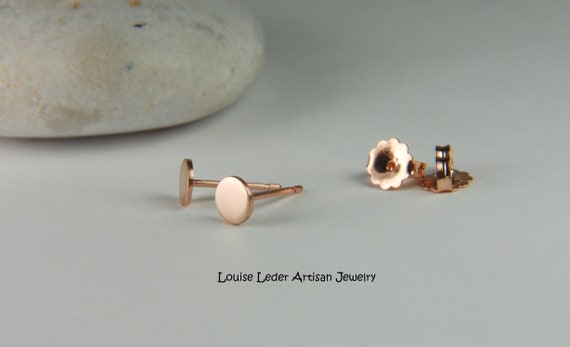 Handmade 14K Rose Gold Stud Earrings: Minimalist Solid Gold Jewelry