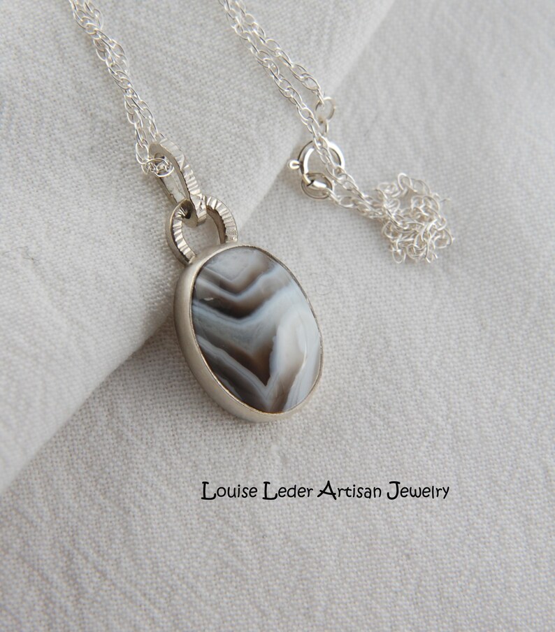 Handmade Botswana Agate Pendant: Sterling Silver Artisan Necklace image 1