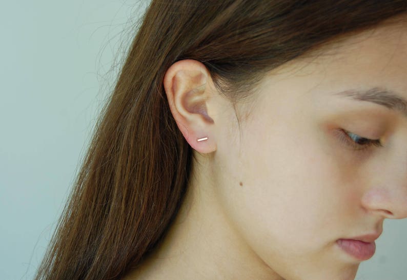 Rose Gold Bar Earrings Minimalist Earrings 14K Gold Stud Etsy