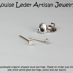 Handmade 14K White Gold Stud Earrings: Organic Minimalist Studs image 3