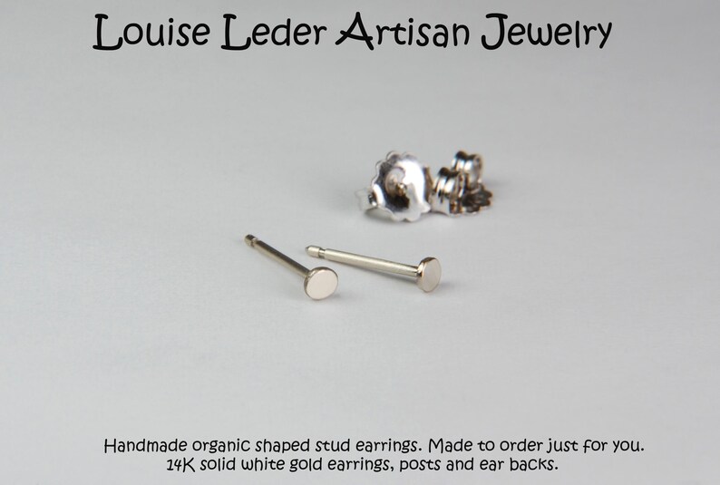 Handmade 14K White Gold Stud Earrings: Organic Minimalist Studs image 3