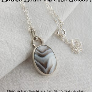 Handmade Botswana Agate Pendant: Sterling Silver Artisan Necklace image 3