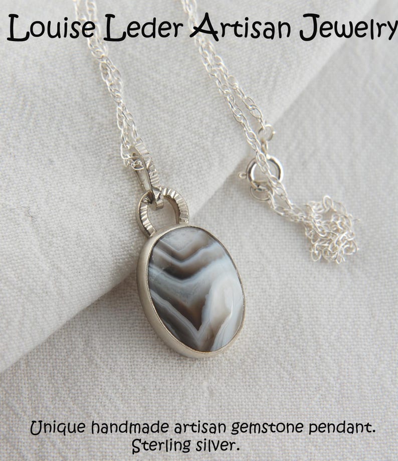 Handmade Botswana Agate Pendant: Sterling Silver Artisan Necklace image 3
