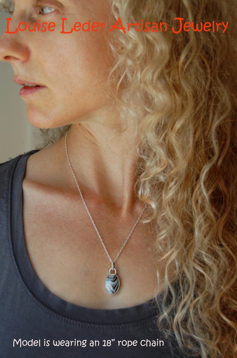 Handmade Botswana Agate Pendant: Sterling Silver Artisan Necklace image 6