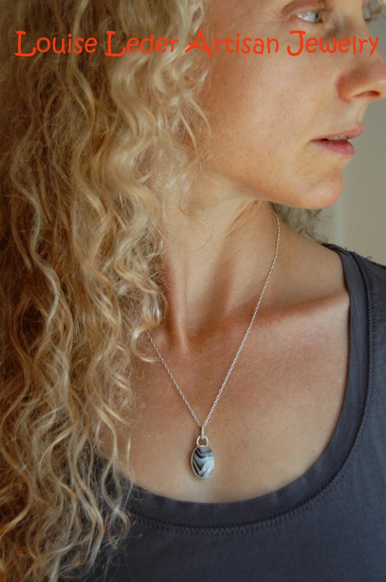 Handmade Botswana Agate Pendant: Sterling Silver Artisan Necklace image 2