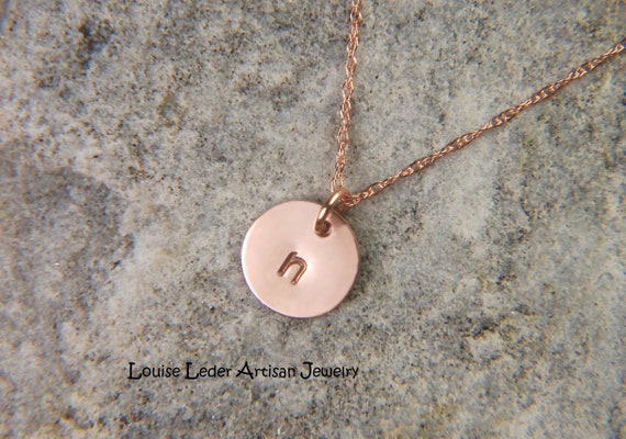 14K Solid Rose Gold Initial Necklace: Personalized Disc Pendant