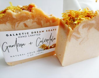 Gardenia calendula natural soap bar- floral soap made with macadamia butter-tropical- sensitive skin-birthday gift