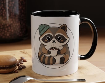 Cozy Raccoon Coffee Mug | Woodland Animal Ceramic Cup (11oz or 15oz)