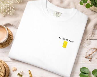 But First Beer embroidered T-shirt