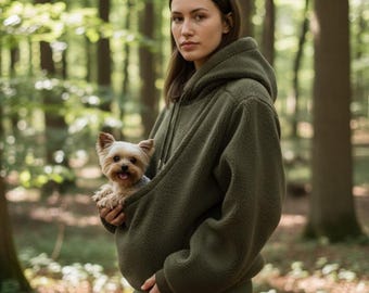 Felpa con cappuccio unisex in pile a marsupio a forma di canguro: trasportino per cani e gatti, borsa termica per cuccioli, regalo ideale per il proprietario.