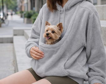 Kangaroo Pouch Unisex Fleece Hoodie: Dog Cat Pet Carrier, Warm Puppy Pocket Bag, Owner Gift