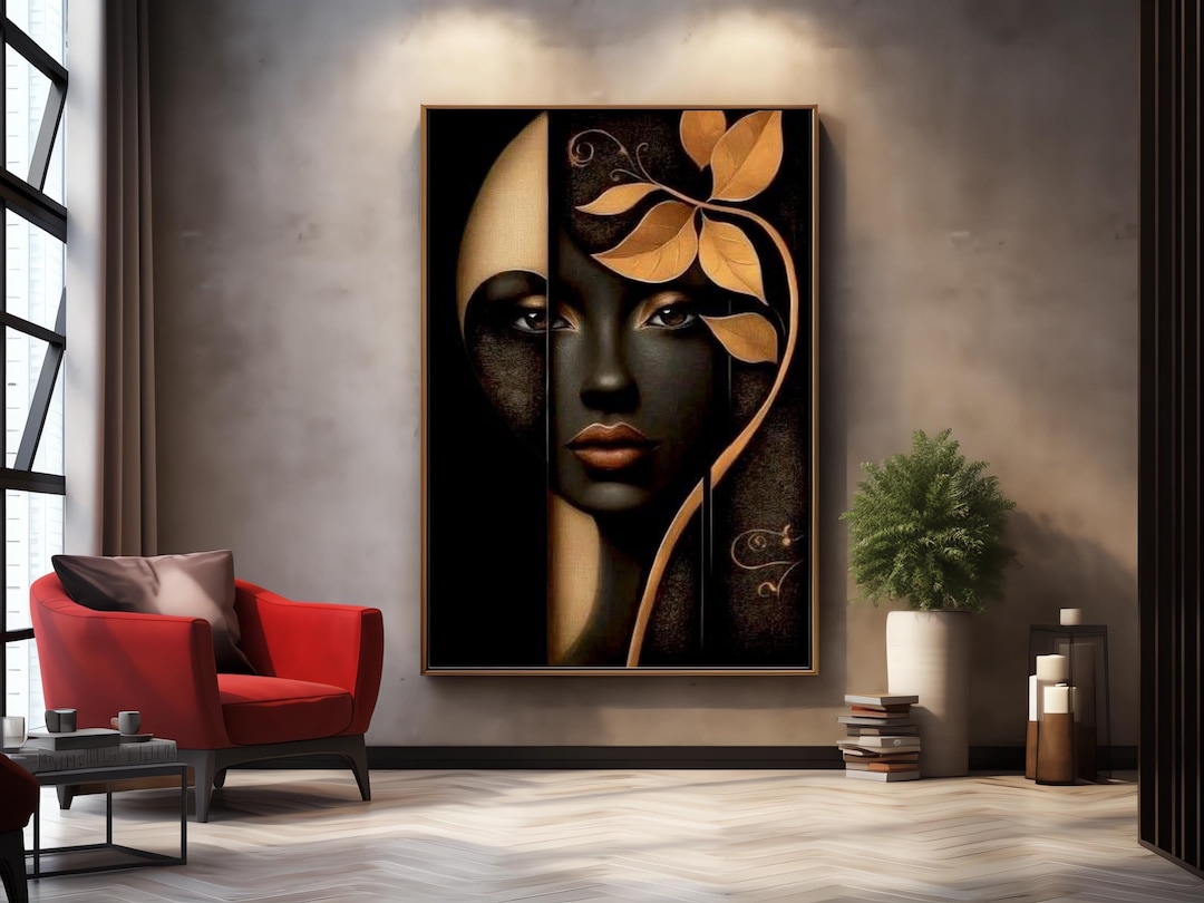 Abstract African Woman Face Wall Art – Elegant Gold & Black Tribal ...