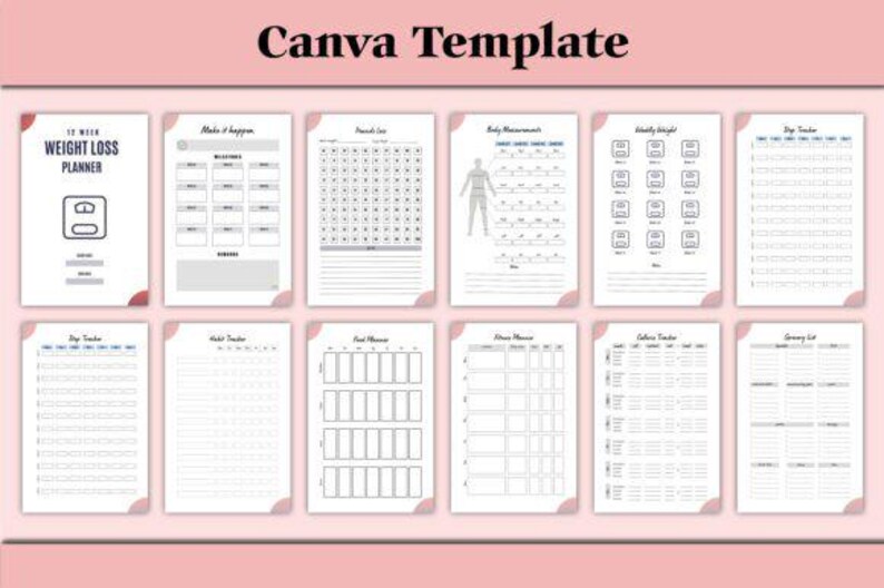 Editable Weight Loss Planner Canva Template | Fitness, Meal, Workout ...