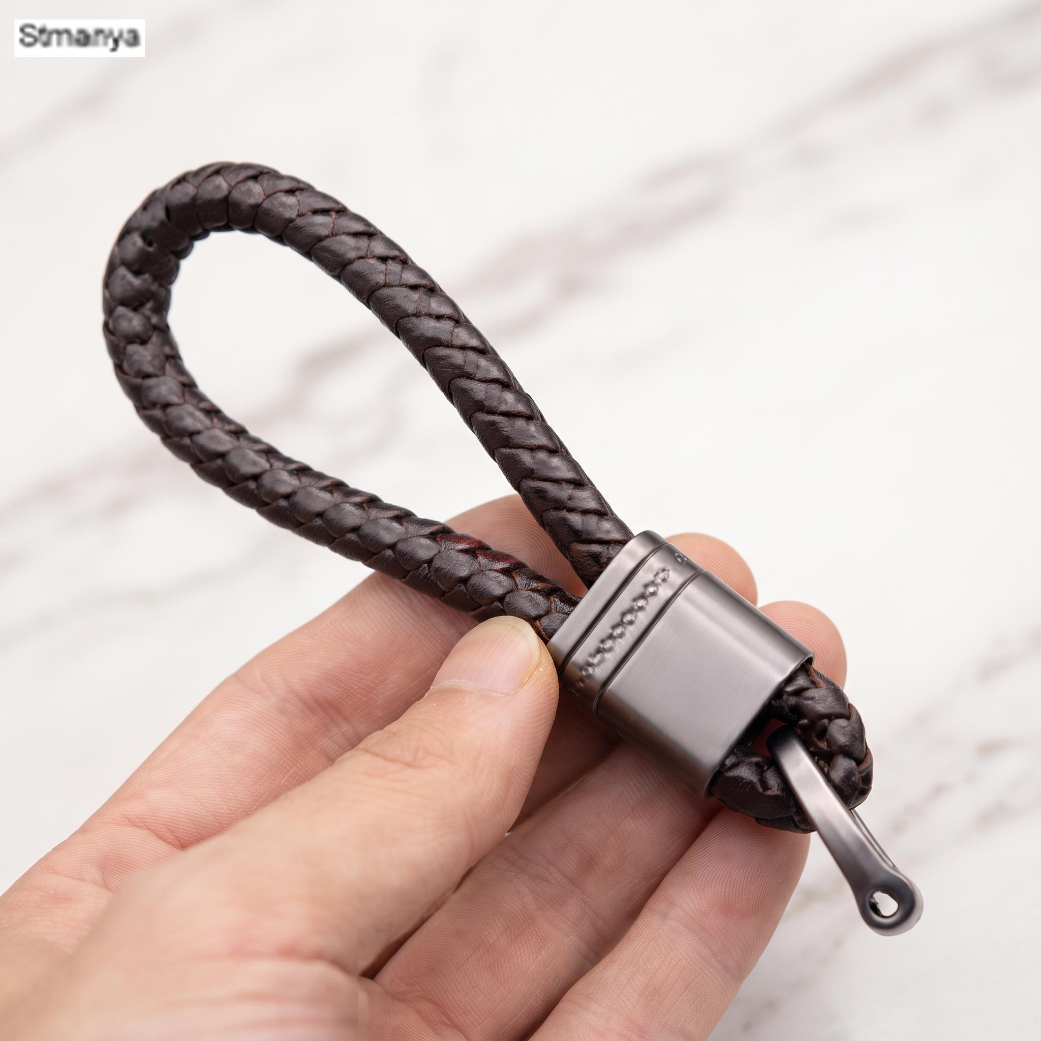 Handwoven Braided Leather Keychain, Zinc Alloy Car Key Ring