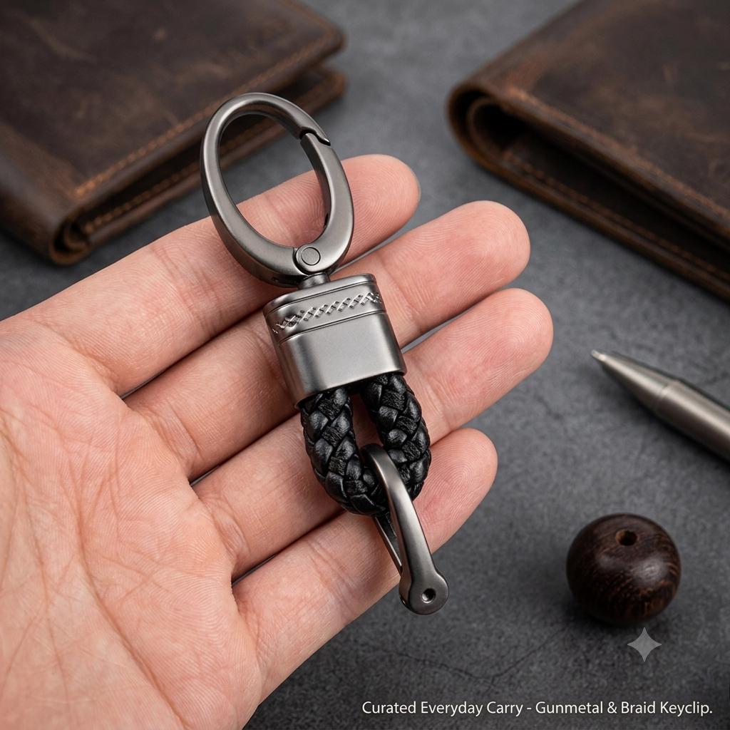 Handwoven Braided Leather Keychain, Zinc Alloy Car Key Ring