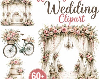 60+ Hochzeit Clipart Bundle, Romantische Braut und Bräutigam PNG, Aquarell Hochzeit Illustrationen, Elegante Braut Clipart, Digital Download
