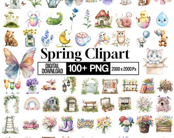 100+ Spring Clipart Png Bundle, Cute Spring Animals Png, Spring Flowers Images, Cute Garden PNG, Spring Stickers, Digital Download