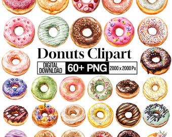 Donuts Clipart Bundle , Sweet Dessert Illustration, Cute Donut Graphics, Bakery Food Clip Art, Colorful Sprinkles Donuts, Digital Download