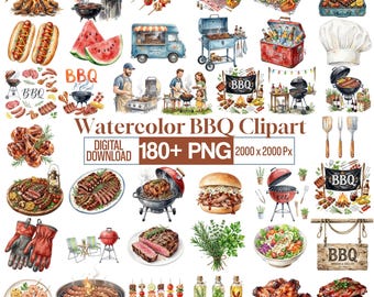 180+ BBQ Grill Party Clipart Bundle, Summer Cookout Food  Set, Barbecue Elements Illustration, Steak Ribs Picnic Graphics, Digital Download