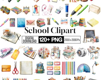 120+ Back to School Clipart PNG Bundle, School Supplies Illustration, Teacher Student Graphics, Education Elements, Digital Download