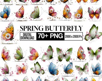 Whimsical Butterfly Clipart Bundle, Floral Butterfly PNG, Butterflies and Flowers, Glitter Botanical Graphics, Aesthetic Sublimation PNG