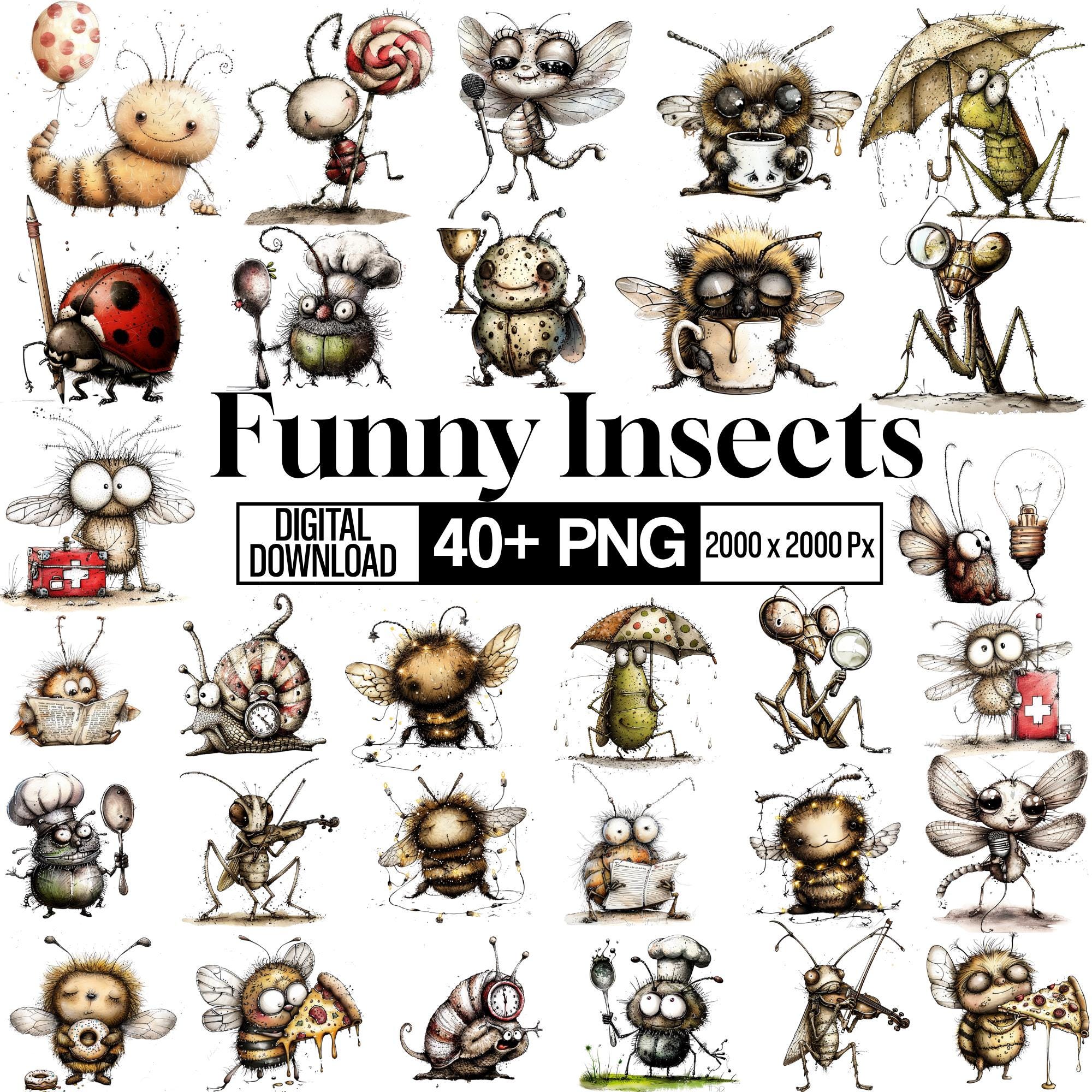 Whimsical Insects PNG Clipart Bundle, Instant Download - Etsy