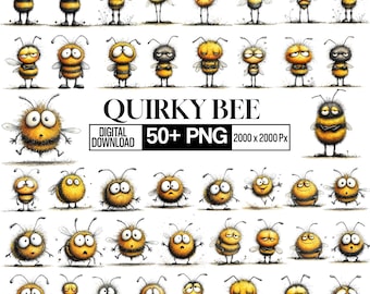 Eigenzinnige bij clipartbundel, grappige bij PNG, grillige clipart, schattige bij illustratie, lentebij clipart, honingbij clipart, sublimatie bij