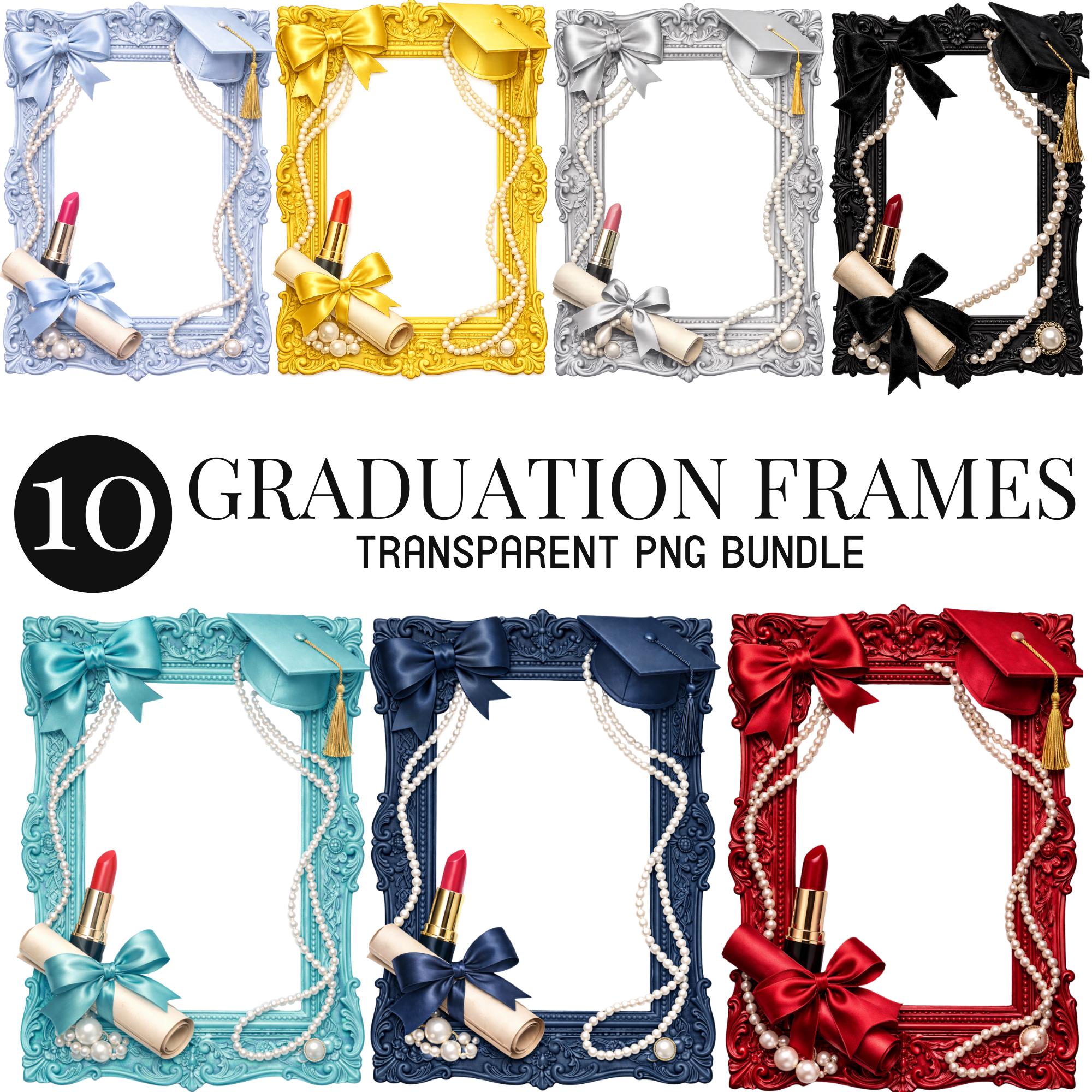 Grad Pic Layout Frame 10 Graduation Frames Clipart Bundle, Coquette Bow Frames Png, Elegant ...