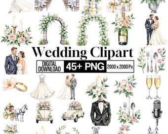 45+ Watercolor Wedding Clipart Bundle, Bohemian Floral Pampas Grass Illustration,  Wedding Graphics, Bridal Shower Element, Digital Download