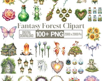 100+ Fantasy Forest Clipart Bundle, Magical Woodland PNG, Enchanted Forest Illustration, Fairy Nature Scene Graphics, Digital Download